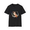 Fox Watercolor Floral Nature Black Tee Boho Aesthetic Graphic T-Shirt