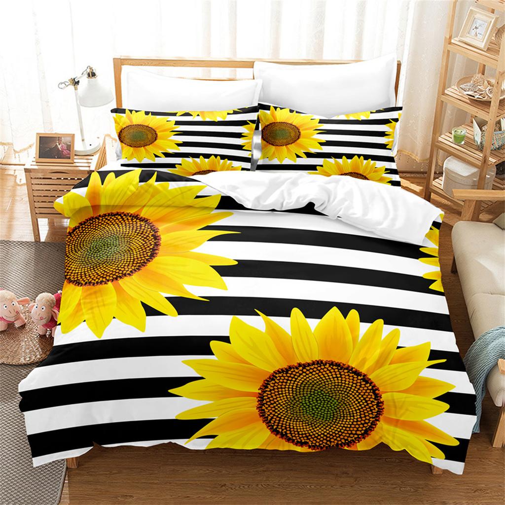 Sunflower Duvet Cover Set Double Size for Teens Floral Branches Bedding Set Garden Theme Comforter Cover with Pillowcases 2 Pcs