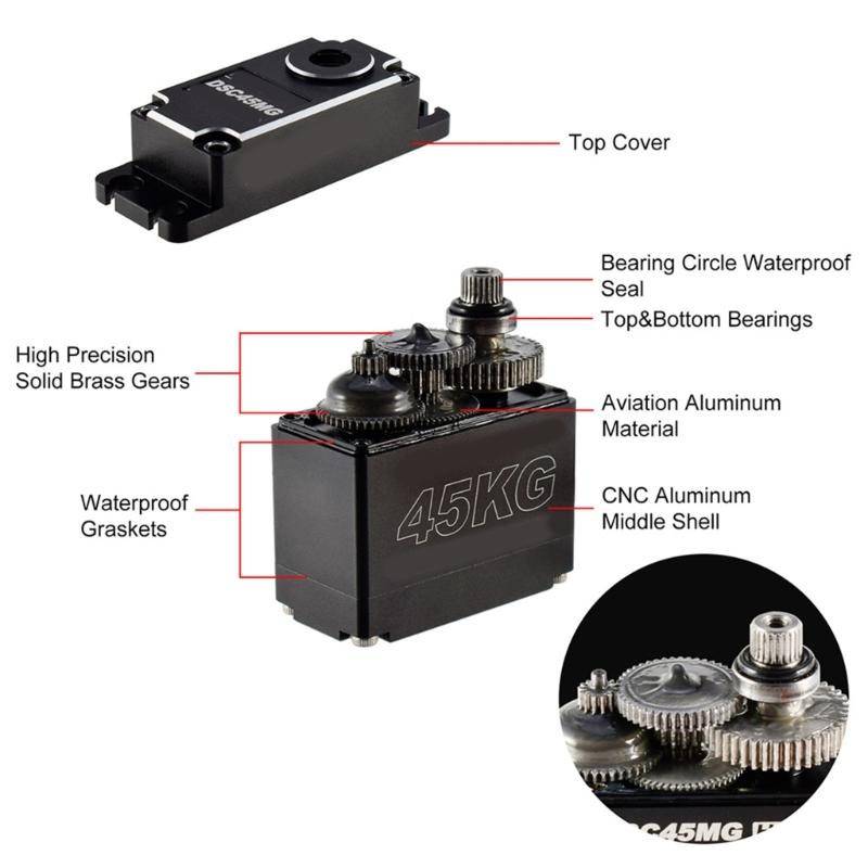 Coreless Motor Waterproof Servo DSC45MG 45KG Aluminum Case for Car Truck Robot High Torque Digital Steering Servo