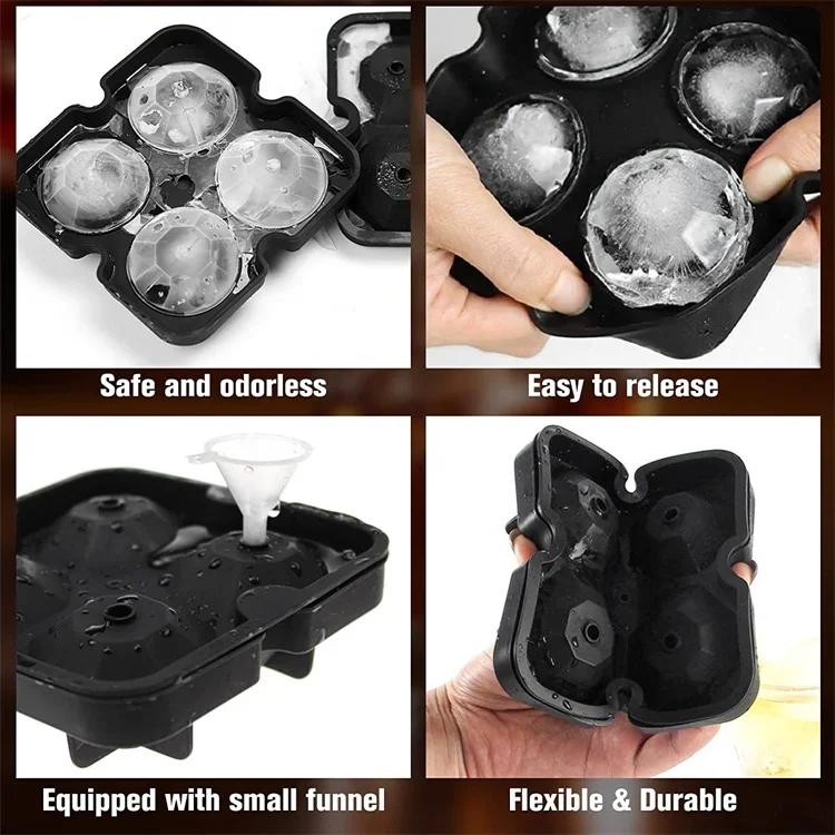 Large Ice Cube Trays Silicone Ice Cube Molds for Freezer with Lid Reusable Whiskey Ice Mold Ball Diamond Ice Mold JT08