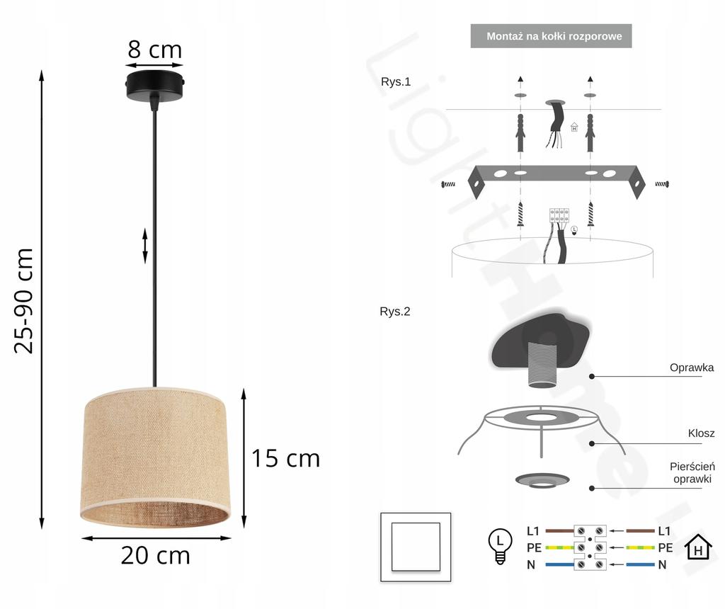 Hanging Lamp, Ceiling Chandelier, Lampshade 20 Cm