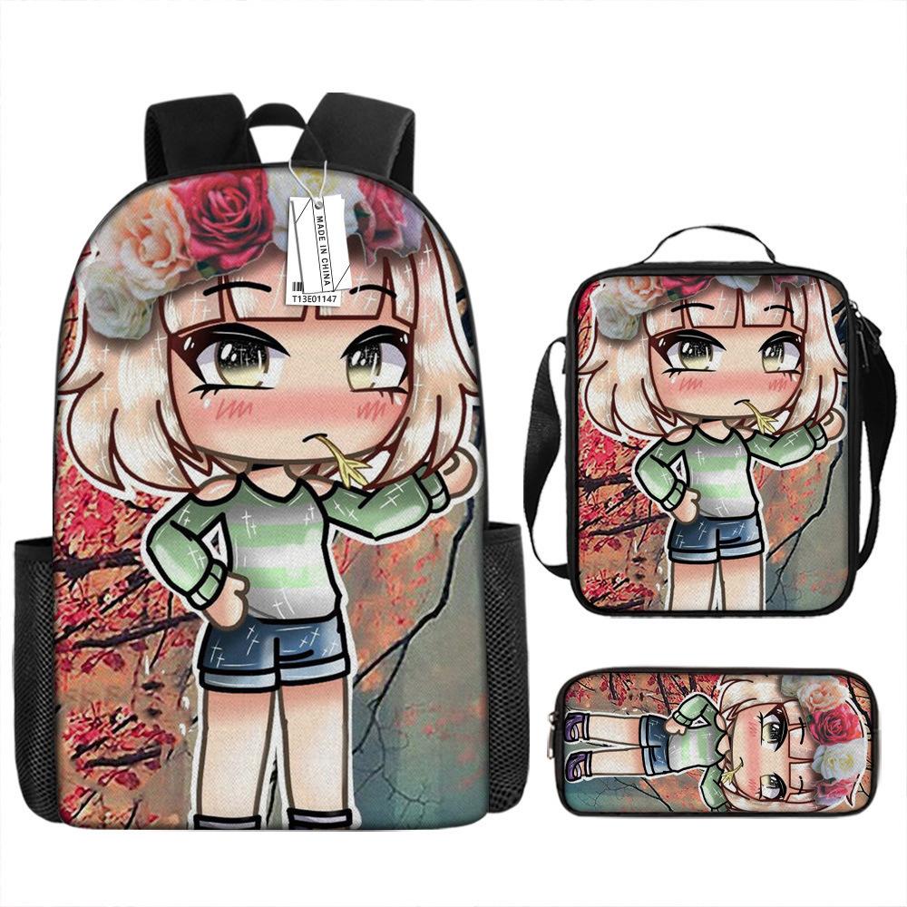 Classic Popular Funny Novelty Gacha 3D Printed 3pcs/Set Pupil School Bags Laptop Daypack Backpack Lunch Bag Pencil Case