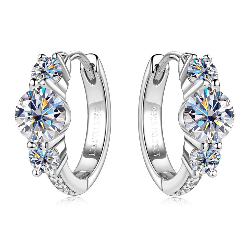European American High-end Full Moissanite Hoop Earrings Women Popular Niche Design S925 Silver 14K Gold Plated Rhodium Plated