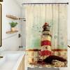 Nautical Lighthouse Shower Curtain Beach Coastal Sunset Sail Boat Retro Scenery Bathroom Decor Bath Curtain With Hooks