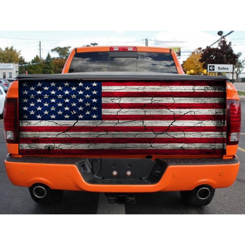 Bold Red White American Flag Print Rear Graphic Decal Sticker For Trucks And Suvs