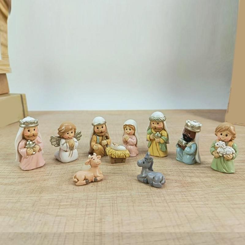 Weihnachts Krippenfiguren Heilige Familie Figur mit Esel Krippenfigur, Tischdekoration Religiöse Weihnachtsdekorationen