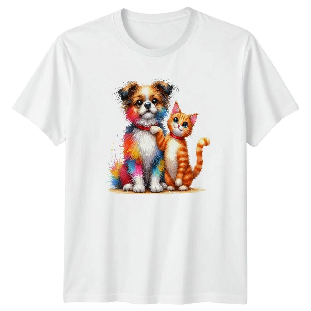 Colorful Dog Cat Friends Dogs Cats Animals Unisexs TShirt Unisexs Tee Graphic S