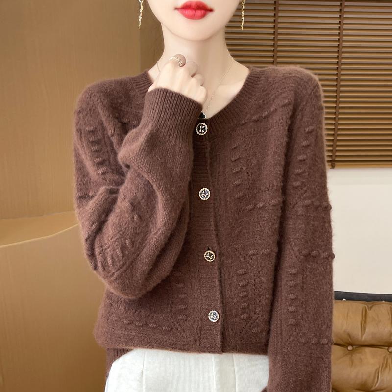 QingHe Cashmere Women's 30% Cashmere Cardigan - Soft & Warm Wool Blend Sweater