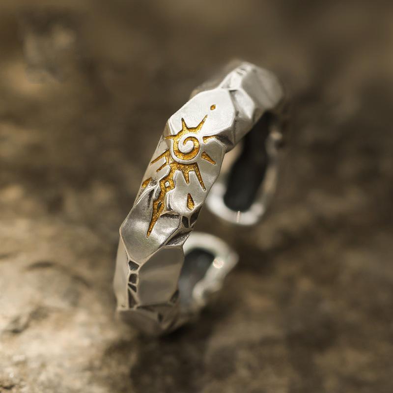Men s Trendy Retro Wishing Stone Ring: Color Block, Imitation Thai Silver, Adjustable Open Index Finger Ring. Open Adjustable