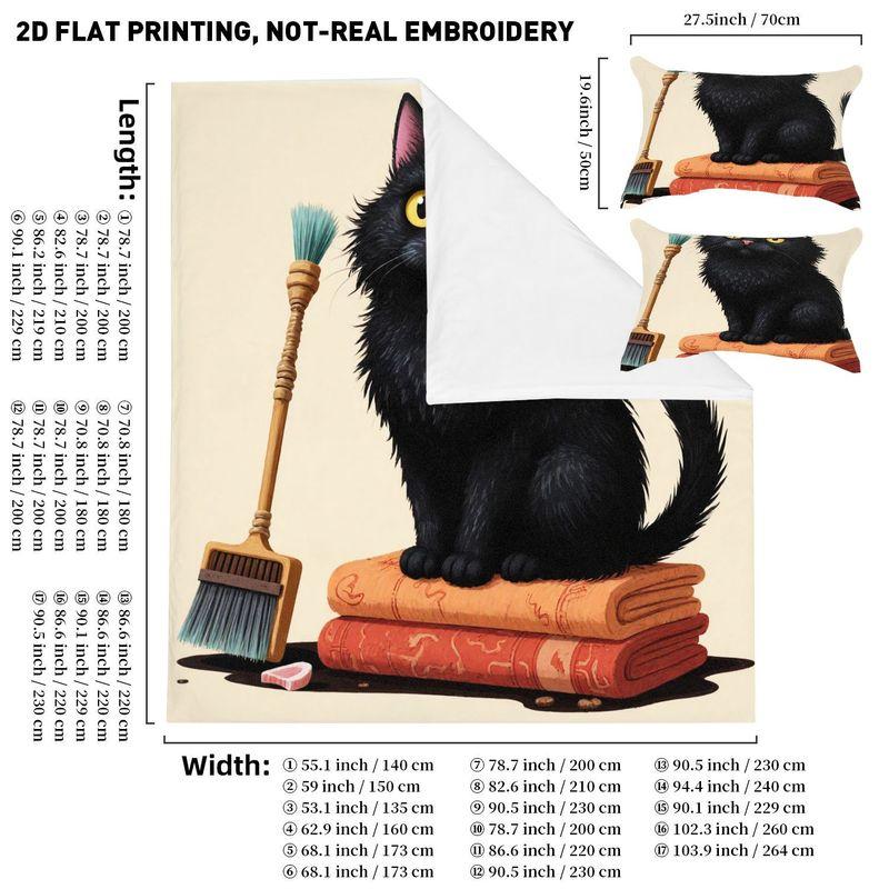 3-Piece Bedding Pillowcase Quilt Cover Set Cartoon Cute Black Cat 2D Digital Printing Suitable For Bedroom Dormitory Decoration