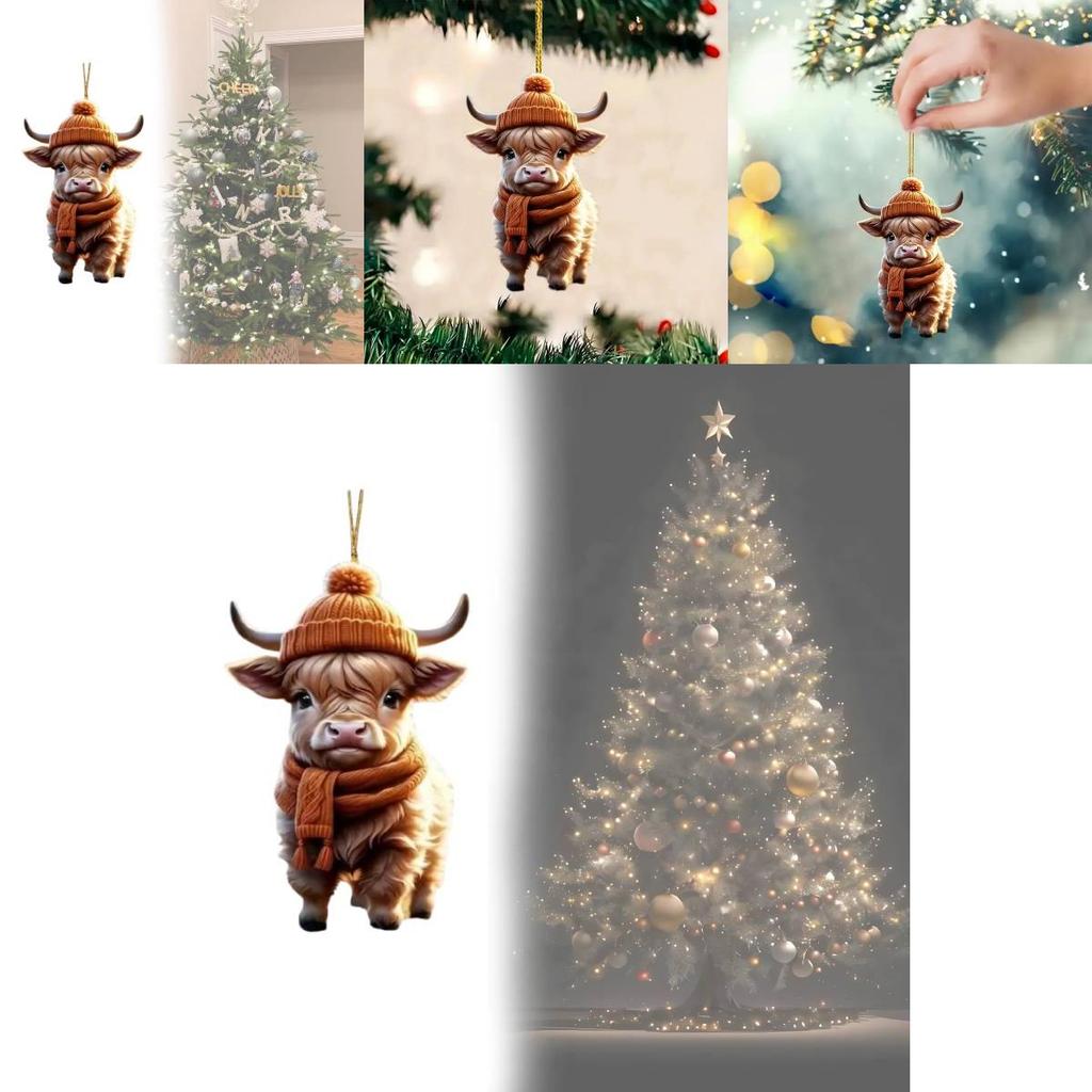 Adorable Cartoon Cow Acrylic Car Pendant Charming Holiday Tree Decoration Home Decor