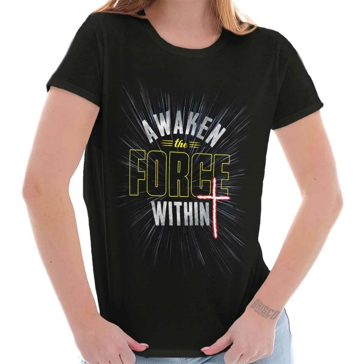 Christian Faith Awaken The Force Within Pray Womens Top Junior Graphic Tee M