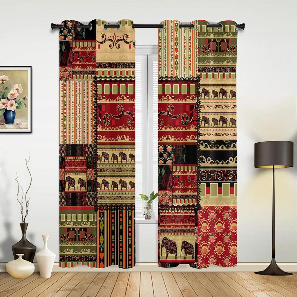 Elefantenkunst Indische Bobo-Stil Vorhänge für Schlafzimmer Wohnzimmer Vorhänge Küche Kinderzimmer Fenstergardine Moderne Heimdekoration