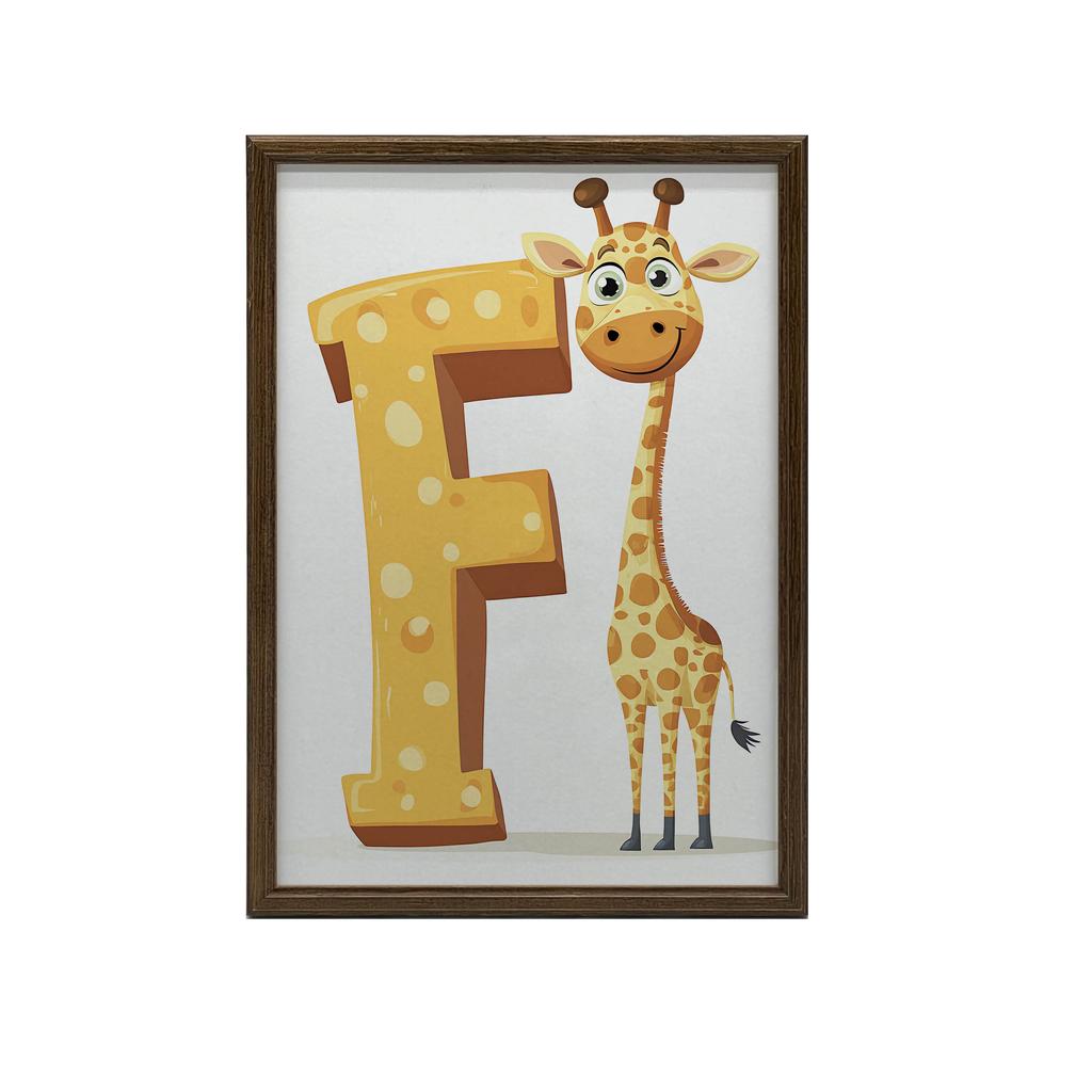Plakat Żyrafa I Litera F Plakat Żyrafa I Litera F, 30X40 Cm, Rama Drewniana Jasny Dąb, Papier Matowy 230 Gsm
