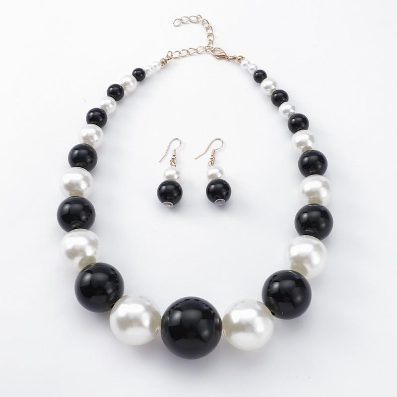 Geometric Pearl Necklace And Earring Set For Women In Summer