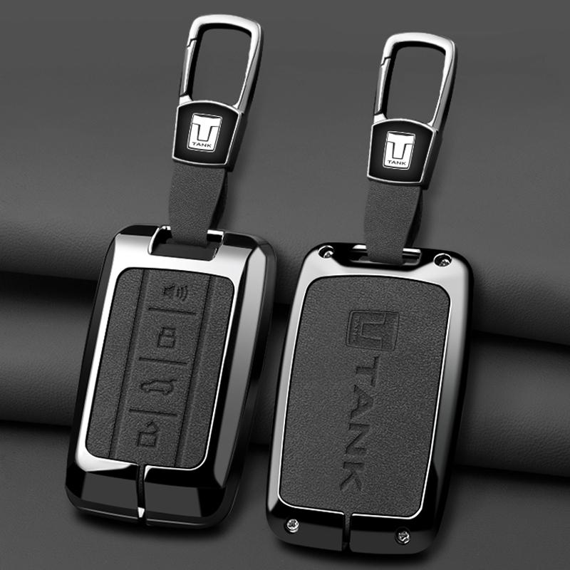 Zinc Alloy leather Car Key Case Cover Shell Fob for GWM Tank 300 500 Protective Remote Key Bag Keychain Car Interior Accessories