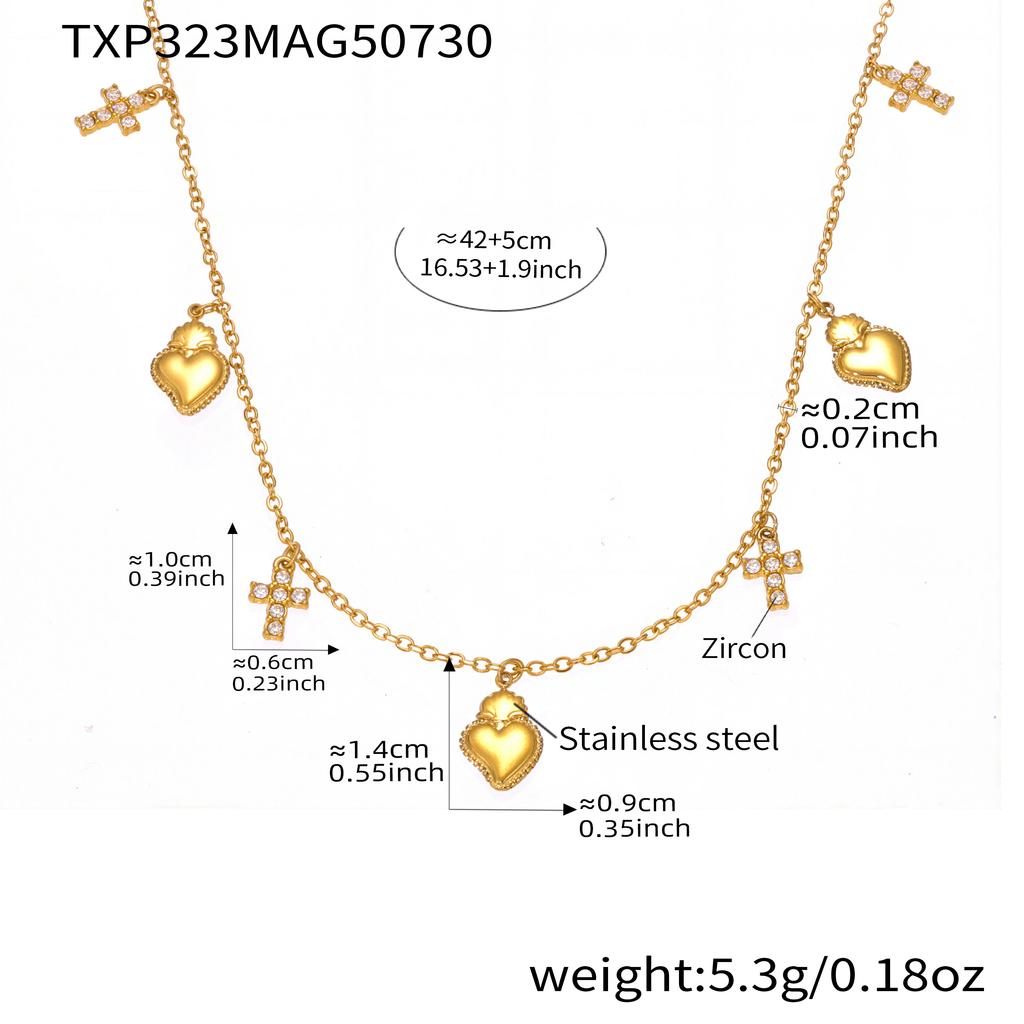 Cross And Heart Charms Necklace Bracelet In Stainless Steel 18k Gold Plated Chain Necklaces Bracelets Jewelry Set For Women