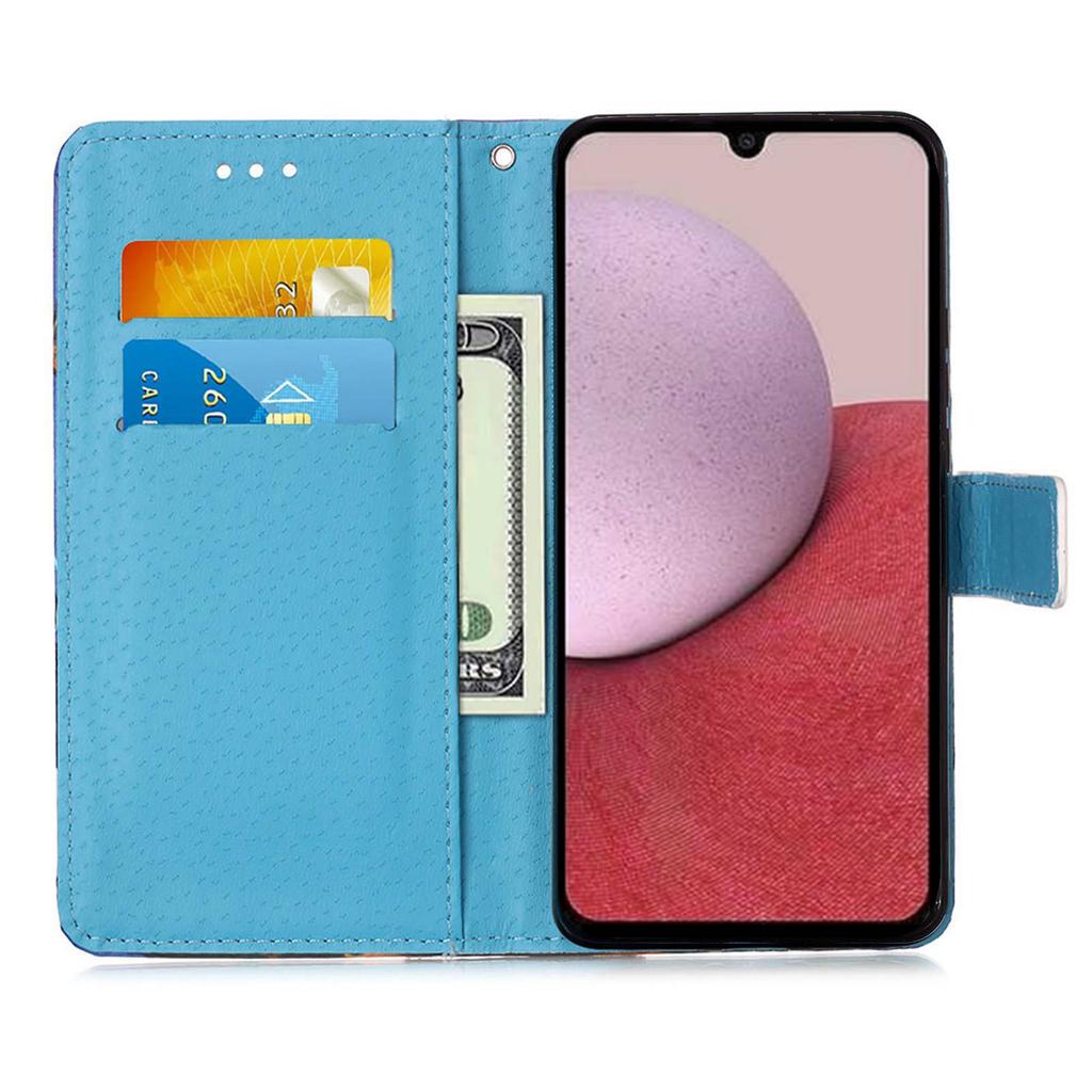 For Samsung Galaxy A35 5G Leather Case with Strap and Card Holder Pattern Printing Phone Stand Cover