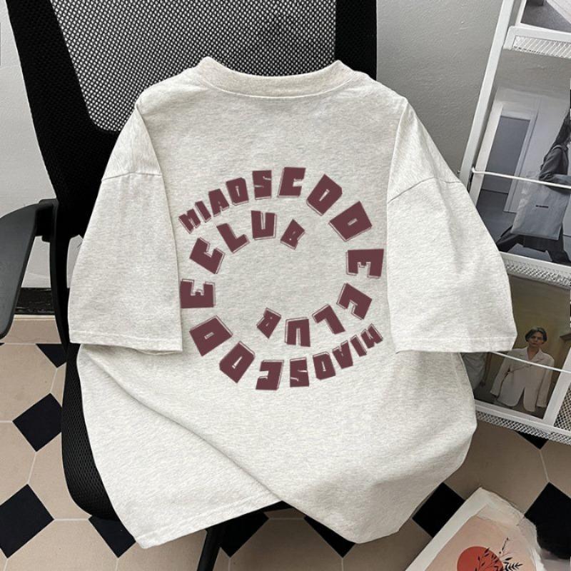 

Женский летний свободный повседневный принт с новым универсальным принтом и короткими рукавами 3XL серый/белый