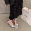 Niche French Silver High Heels Bag Head Sandals Fairy Shoes 2025 New Spring and Summer Temperament Pointed Single Shoes