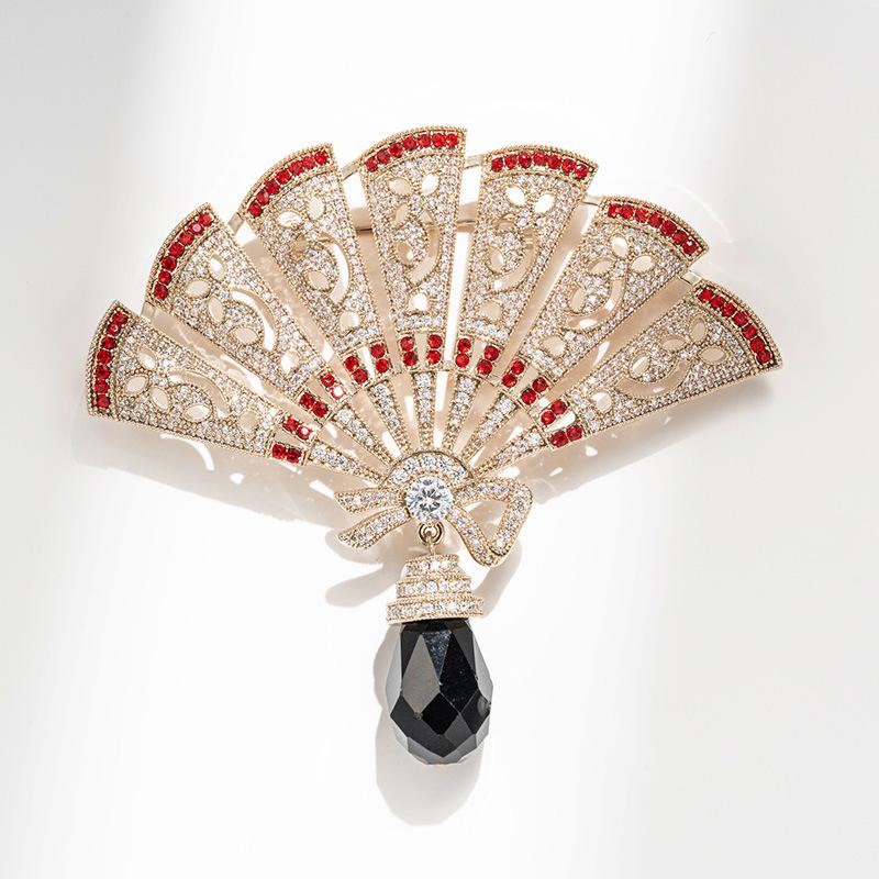 Silver Retro Fan-Shaped Brooch for Hanfu Cheongsam