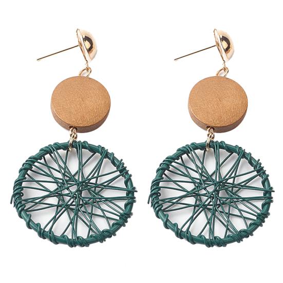 

Vintage Women Wooden Round Dreamcatcher Statement Stud Earrings Jewelry Gift зелёный