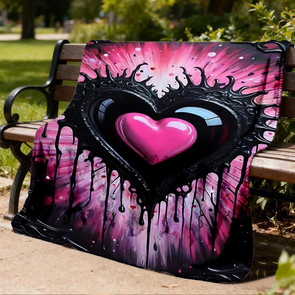 1pc Heartbeat Artwork Outdoor Flannel Blanket Soft All Season Polyester Throw , Perfect for Picnics & Travel , Picnic Accessory