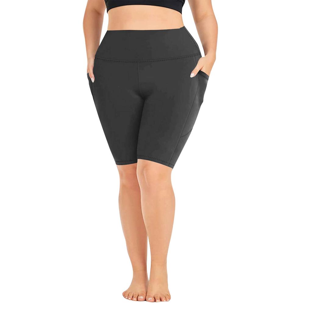 Women's Fashionable Casual Plus Size Pocketed Athletic Leggings With High Waist And Butt-Lifting Effect Cropped To Mid-Thigh Length