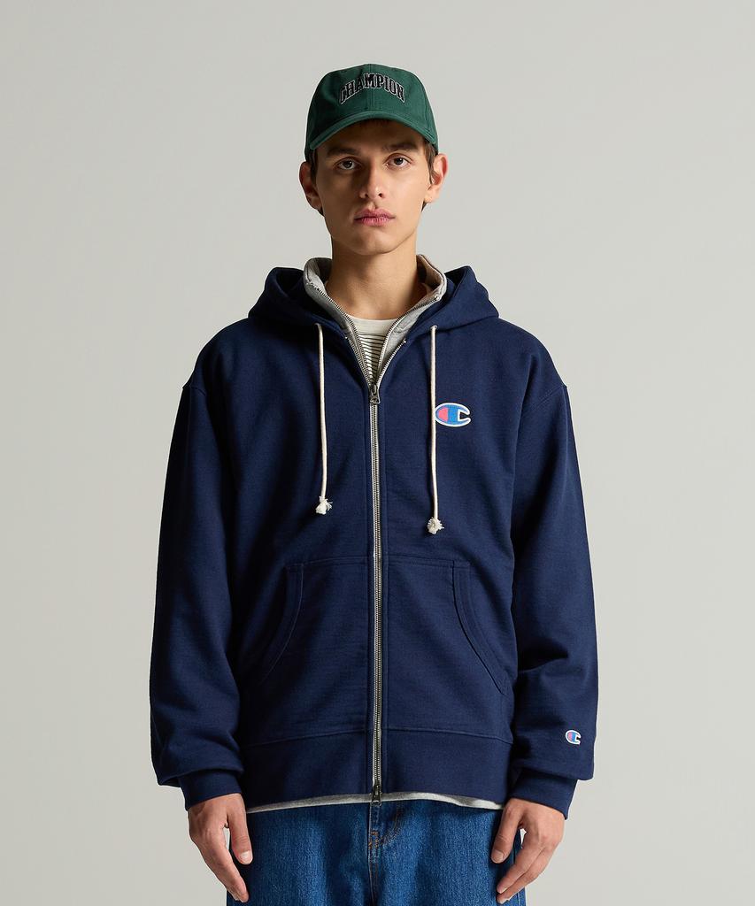 Champion Heritage Logo Loose Fit Zip-Up Hoodie Navy