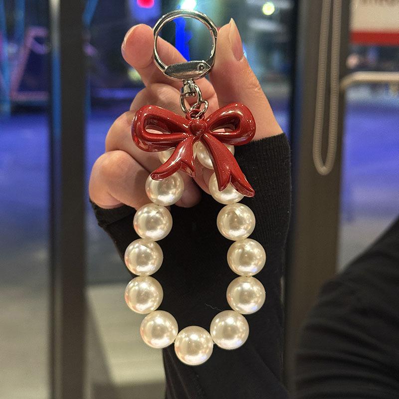 

Red Bow Phone Chain Beaded Keychain Sweet Girl Anti-Lost Wrist Strap Bracelet Earphone Case Charm Bag Decor белый