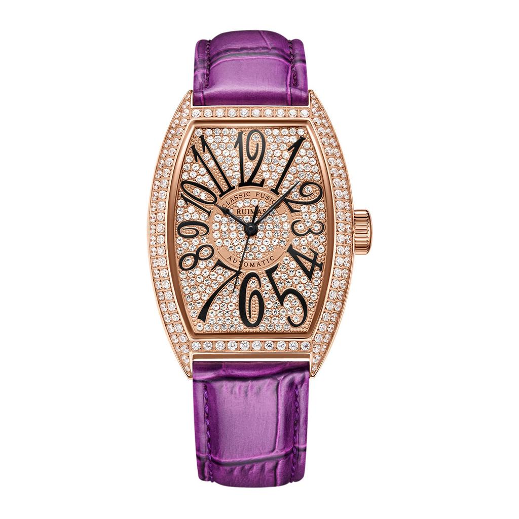 Moderne automatische mechanische Uhr Temperament Damen Uhr Weinfass-Typ Damen Uhr 6757