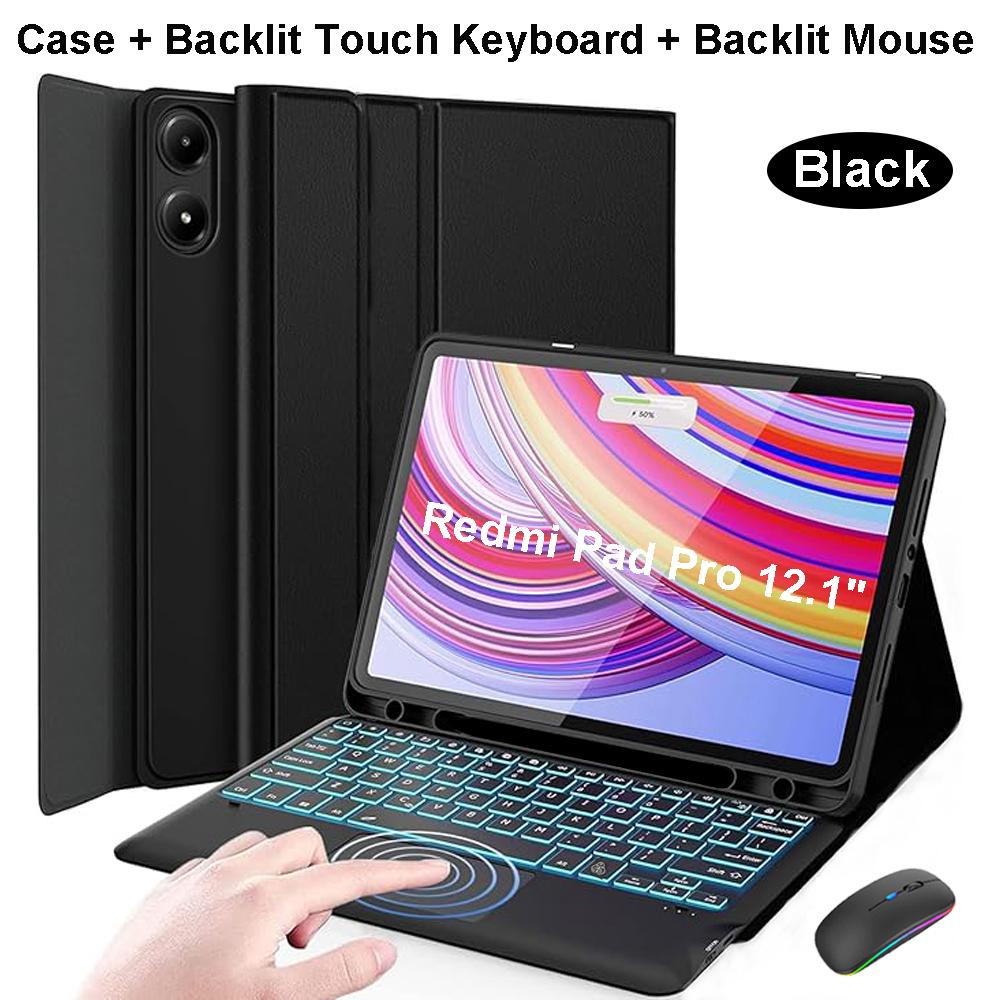 Case for Redmi Pad Pro 12.1 Inch, Bluetooth Keyboard Cover for POCO Pad 12.1 Inch