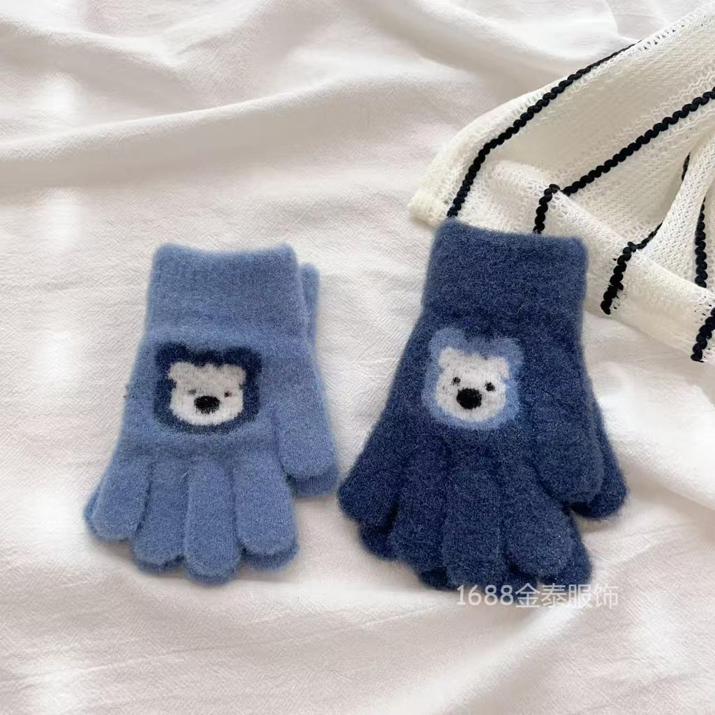2-6 Year Old Children's Cartoon Bear Gloves Winter Warm Boys' Five-finger 25 New Full-finger Warm Gloves