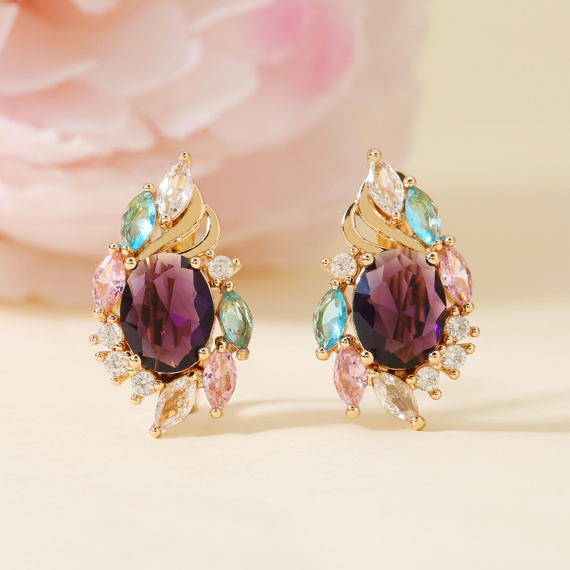 Yanbai Korean Fashion Retro Purple Rhinestone Earrings