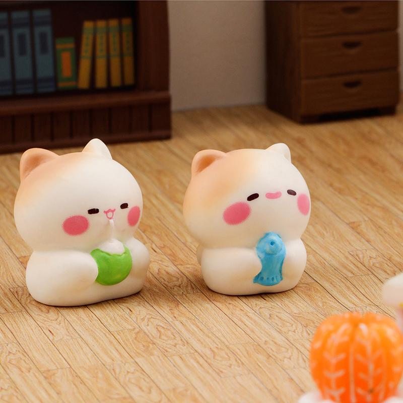 Cartoon Cute Happy Cat Ornaments Small Figurines Miniature Landscape Decoration Diy Home Desktop Children Accessories Gifts