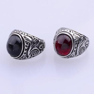 Inele Bărbați Retro Europene & Americane cu Piatră Prețioasă Negră & Roșie - Design Popular