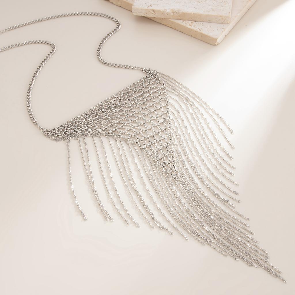 Salircon Exaggerated Bohemian Style Multilayer Long Tassels Chains Necklaces Women Hip Hop Fashion Y2k Geometric Chain Jewelry