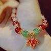A Sparkle Cat-eye Sapphire Zircon Red Maple Leaf Minimalist Luxury Style Bracelet, A Rare Handcrafted Pendant Necklace