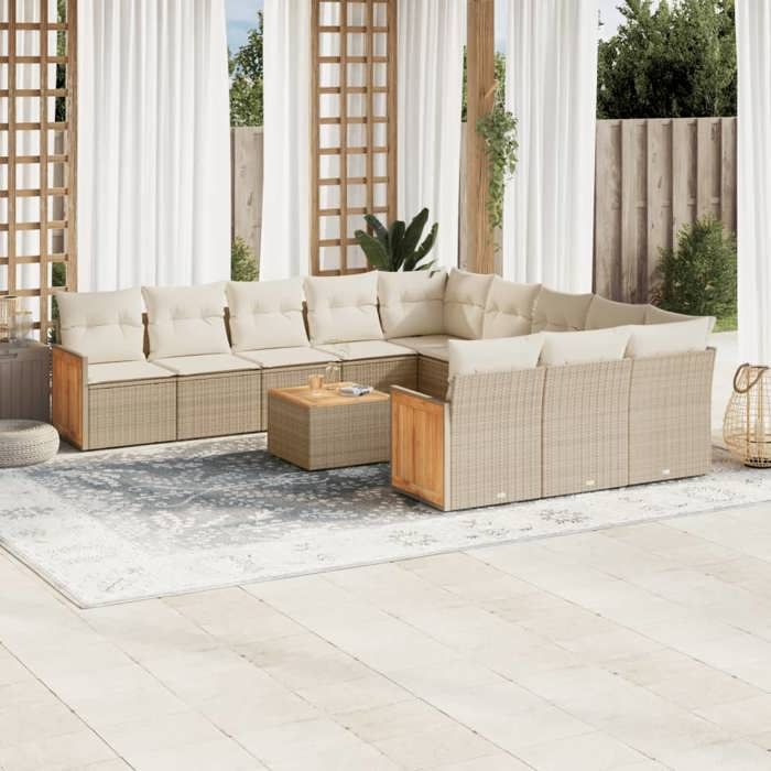 VidaXL Garden Lounge Set with Cushions 12 Pcs, Patio Sofas, Patio Furniture Set, Outdoor Furniture, Beige 3228116