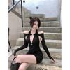 Pure Desire Neck Dress Women's Autumn Design Sense Niche Skirt Sexy Spice Girl Bottoming Hip Long Sleeve Short Skirt