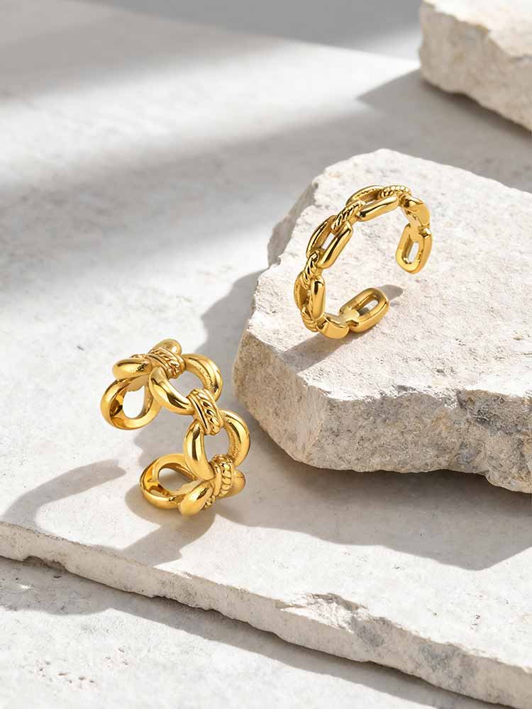 Twisted Rope Paperclip Chain Link Ring for Women, Stainless Steel Open Adjustable Stacking Party Jewelry