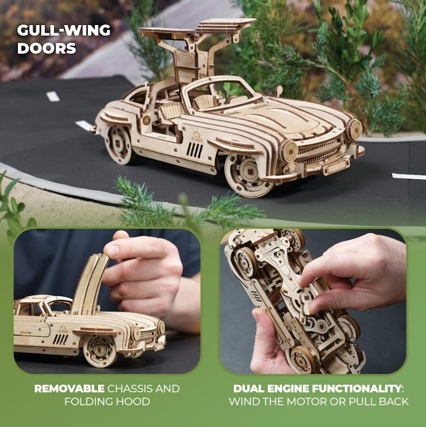 Ugears Wing Door Sports Coupe 70205 Wooden No Glue or Tools 3D Assembly Instructions Included Puzzle, Required, Puzzle,