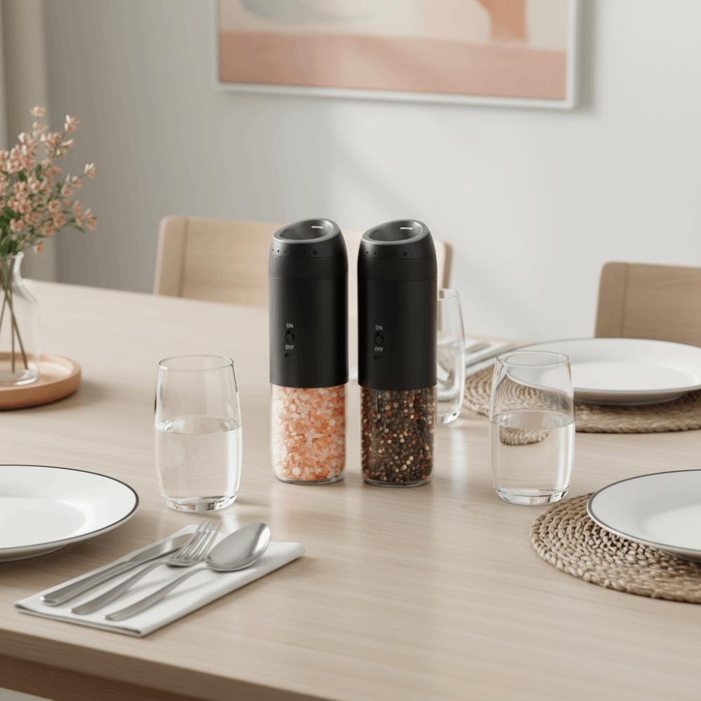 2PCS Adjustable Burr Electric Salt and Pepper Grinder Gravity Sensing Kitchen Spice Grinder Steak