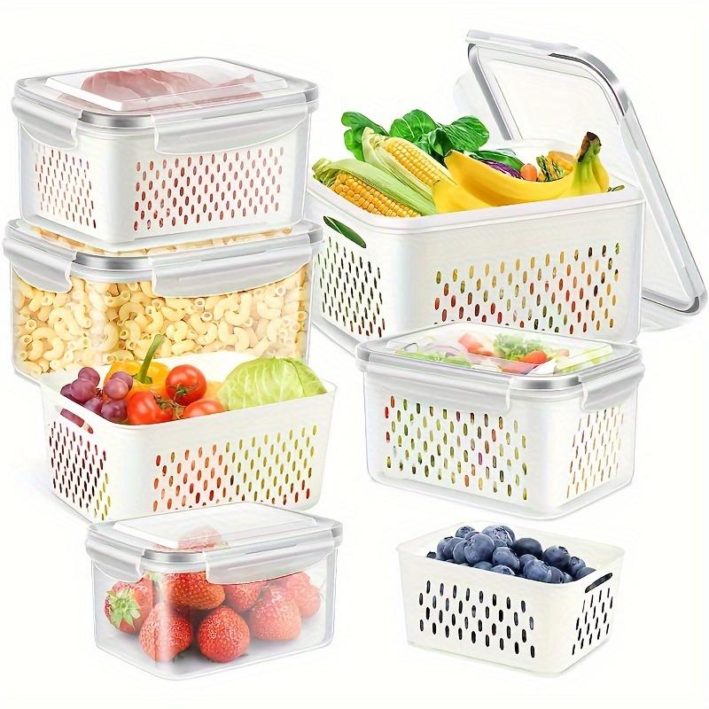 3pcs/Set Transparent Double-layer Fresh-keeping Box, Draining Plastic Box, Refrigerator Specific Refrigerated Sealed Storage Box with Lid