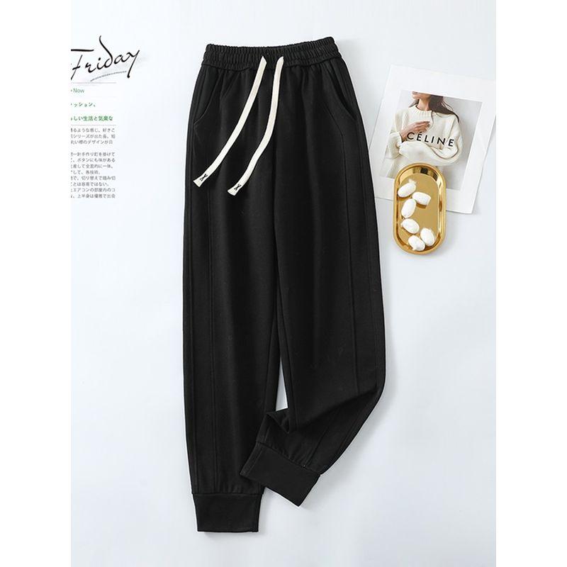 Narrow Version Casual Sweatpants Loose Plus Size Elastic Waist Track Pants Outwear All-Matching Wide Leg Ankle Banded Pants Slim Looking Bloomers