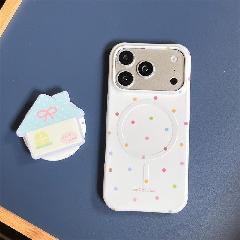 Korean Style Colorful Polka Dot Magnetic Phone Case for iPhone 16/17 Pro/Pro Max
