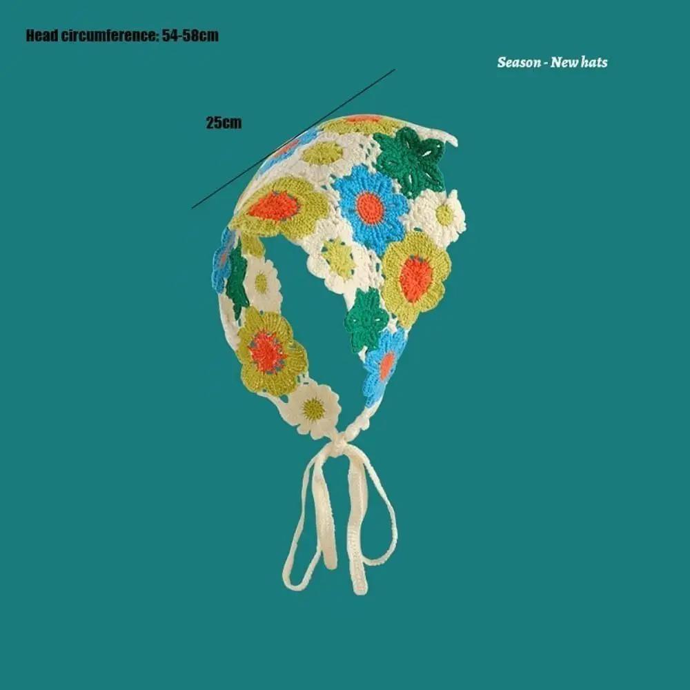 French Pastoral Style Triangle Headband Handmade Crochet Flower Strawberry Headscarf Hat Knitted Girls Headband Towel