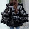 Side Zipper High Low Hem Women Coat Bright Surface Winter Women Stand Collar Puffer Jacket Outerwear