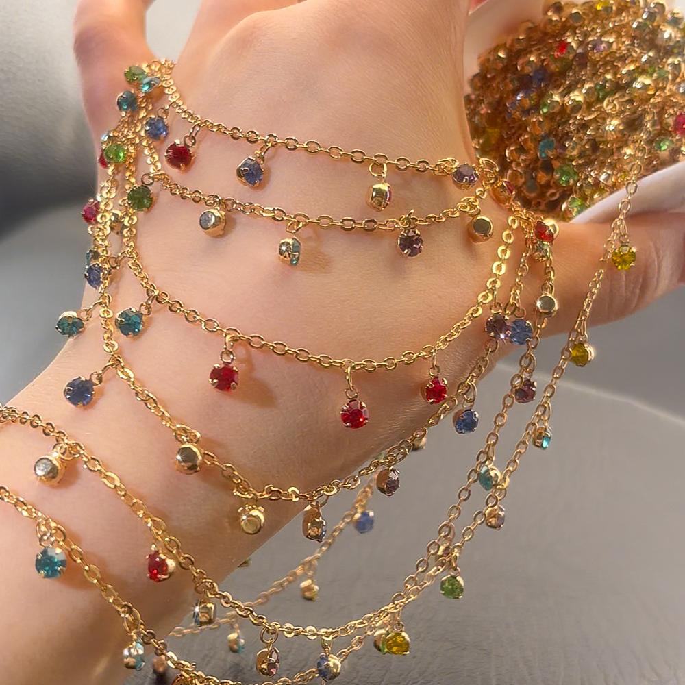 

0.5M 1M Shiny Colorful Crystal Charm Taseel Beads Copper Chain DIY Necklace Bracelet Beaded Chains Women Jewelry Making Supplies 0.5meter