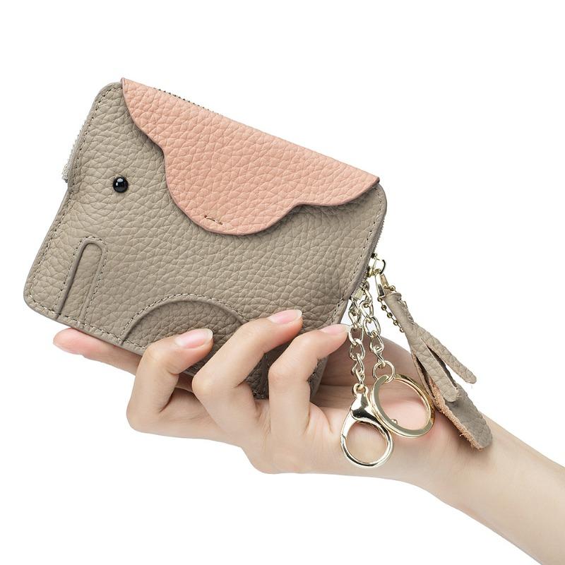 Mini baby elephant change bag, ultra-thin first layer cowhide, coin keychain storage bag, genuine leather change bag, cute girl